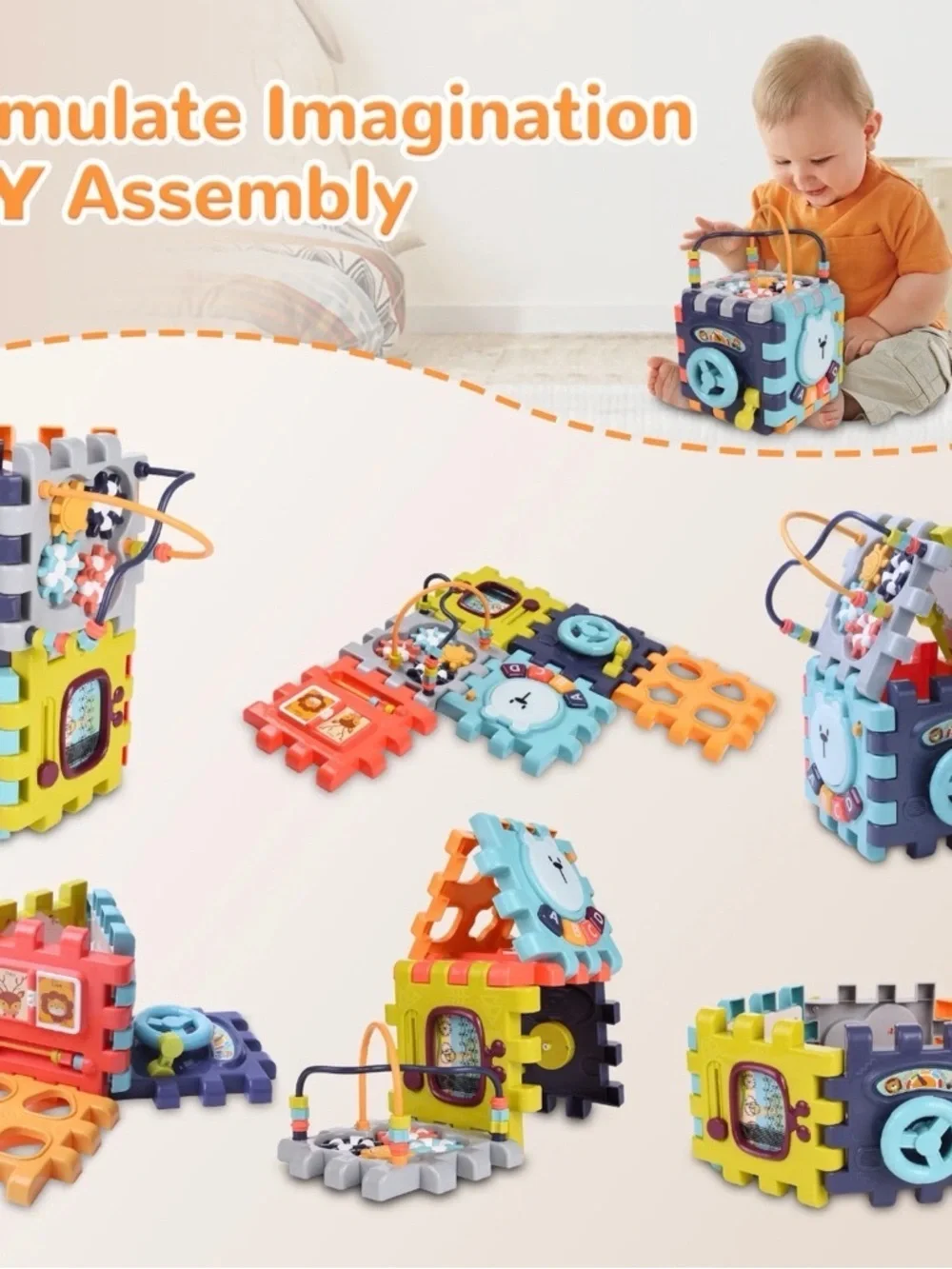 Multifunctional Activity Cube for Toddlers - Coral & Teal